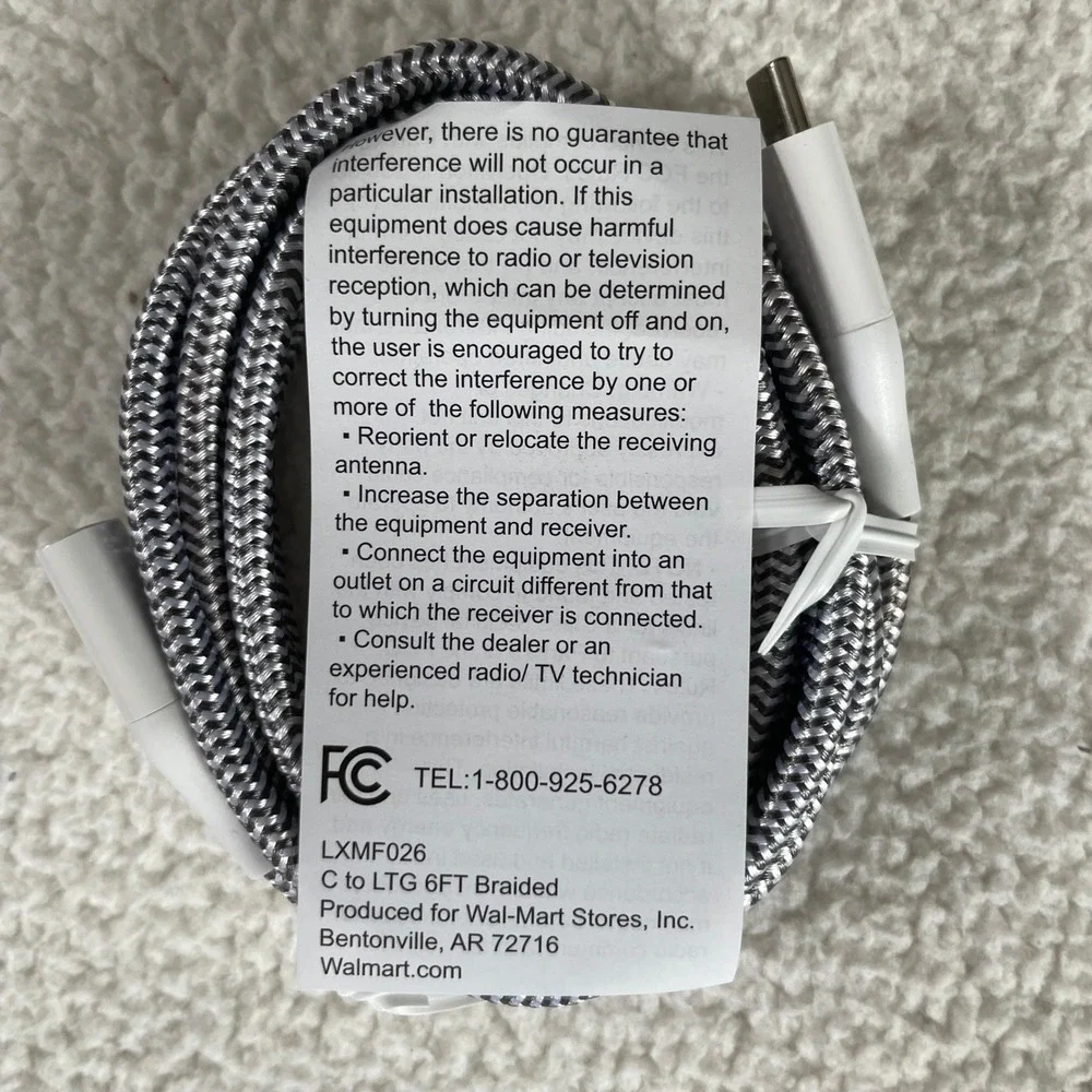 Auto Drive 6ft Charging‎ Cable Silver 90 Degree 8 pin connector to USB-C Braided